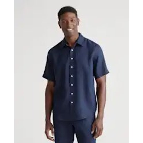 Quince Shirt Mens L Navy Blue 100% European Linen Short Sleeve Button Down